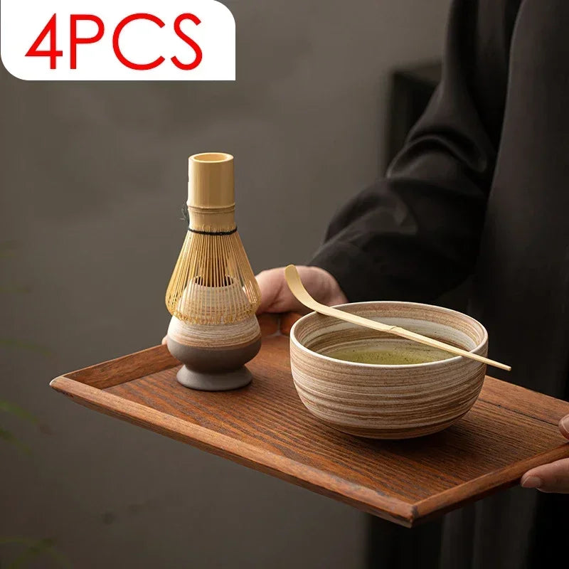 image 4PCS Japanese Matcha DIY Tea-Making Tools Bamboo Matcha Whisk Scoop Bowl Tea Whisk Brush Suits Ceremony Accessories