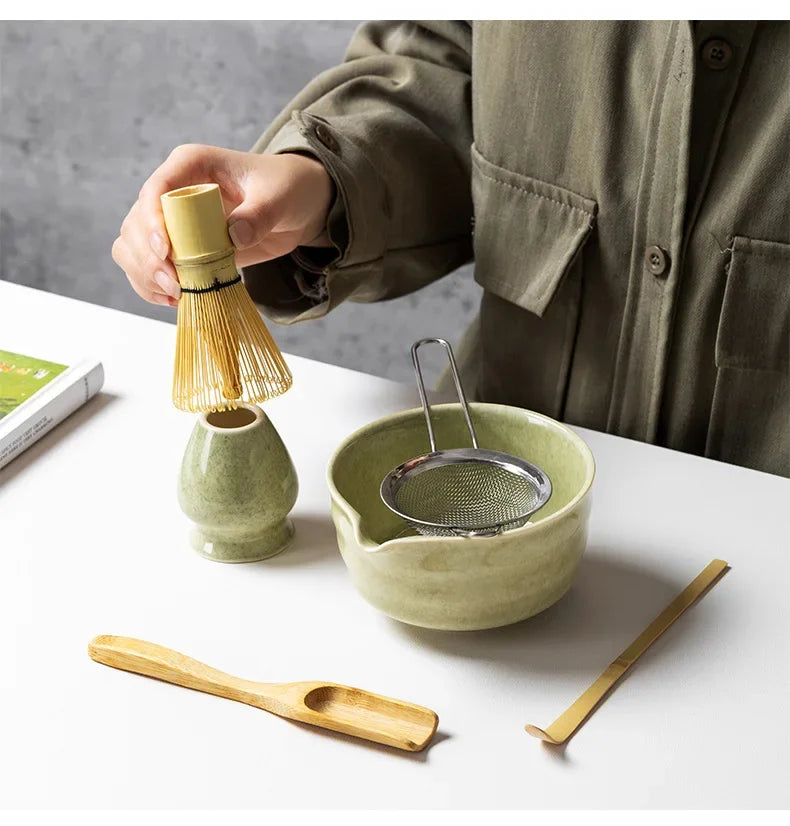 image 4/5/6PCS Matcha Set Bamboo Whisk Teaspoon Ceramic Bowl Tranditional Tea Sets Home Tea-making Tools Accessories Birthday Gifts